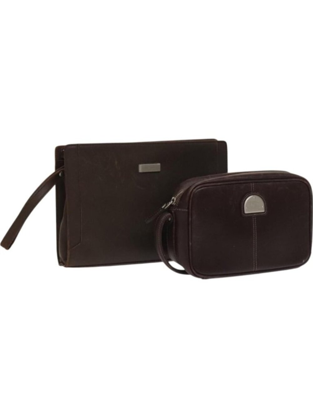 BURBERRY Clutch Bag Leather 2 Set Brown